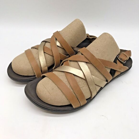 OluKai Awe 'Awe Hawaiian Sandals Women's 7 Brown & Gold Full Grain Leather Shoe - Picture 3 of 11
